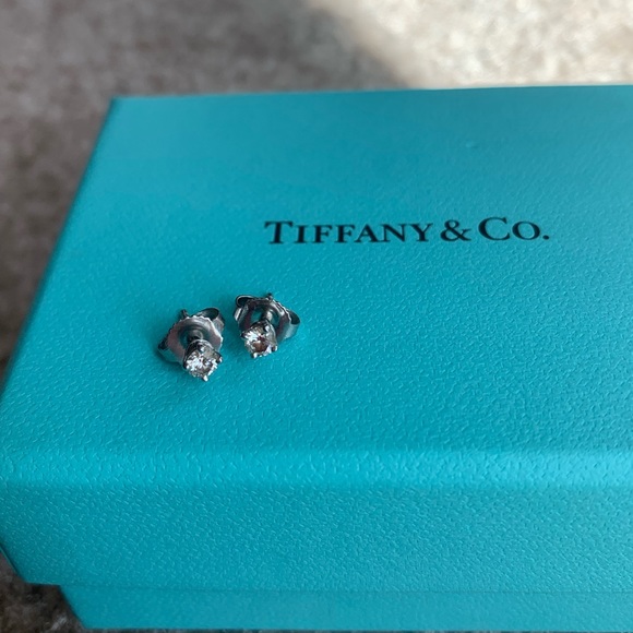 Tiffany & Co Solitaire Diamond Stud Earrings - Picture 2 of 14